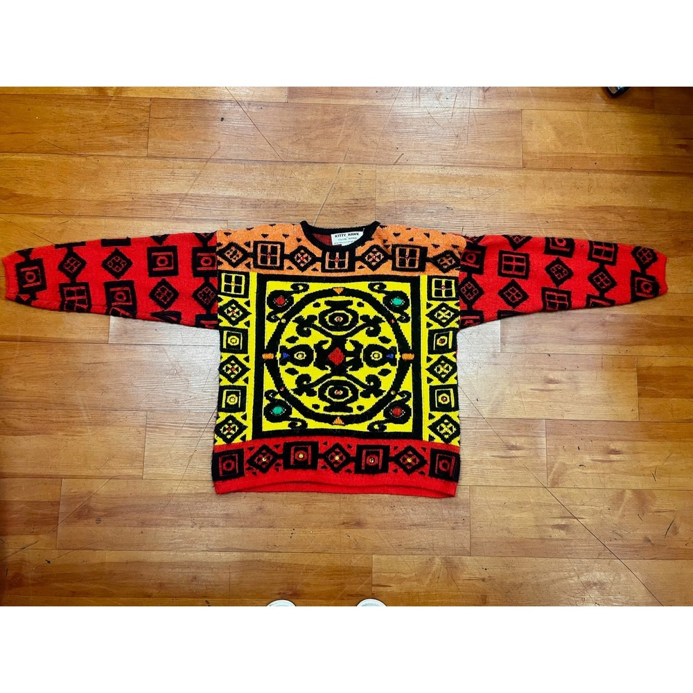 Kitty Hawk by Vivian Wang 80s Geometric Pattern Sweater M Colorful Abstract